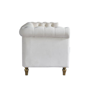 English Elm Chesterfield Velvet Tufted Sofa with Gold Trim Legs English Club Style Living Room Beige W579S00028