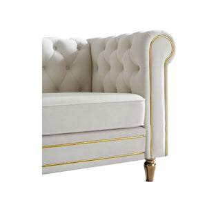 English Elm Chesterfield Velvet Tufted Sofa with Gold Trim Legs English Club Style Living Room Beige W579S00028