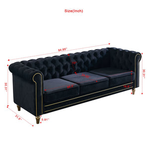 English Elm Chesterfield Velvet Tufted Sofa with Gold Trim Legs English Club Style Living Room Black W579S00029