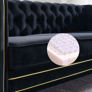 English Elm Chesterfield Velvet Tufted Sofa with Gold Trim Legs English Club Style Living Room Black W579S00029