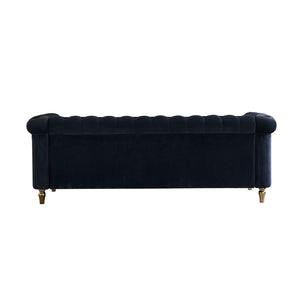 English Elm Chesterfield Velvet Tufted Sofa with Gold Trim Legs English Club Style Living Room Black W579S00029