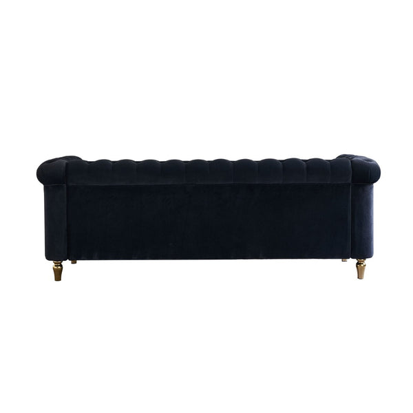 English Elm Chesterfield Velvet Tufted Sofa with Gold Trim Legs English Club Style Living Room Black W579S00029