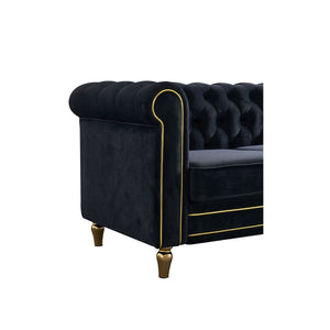 English Elm Chesterfield Velvet Tufted Sofa with Gold Trim Legs English Club Style Living Room Black W579S00029