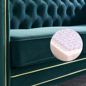 English Elm Chesterfield Velvet Tufted Sofa with Gold Trim Rolled Arms for Elegant Living Rooms Green W579S00030