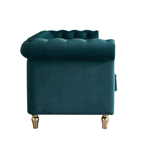 English Elm Chesterfield Velvet Tufted Sofa with Gold Trim Rolled Arms for Elegant Living Rooms Green W579S00030
