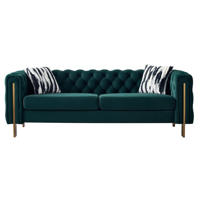 English Elm Chesterfield Tufted Velvet Sofa with Gold Leg Frame for Elegant Living Spaces W579S00033