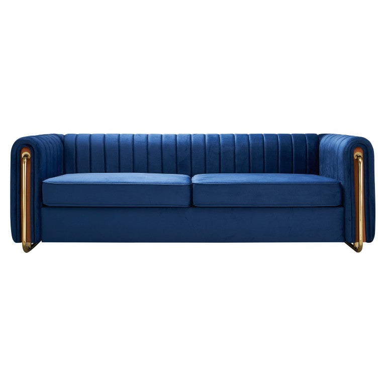English Elm Contemporary Channel Tufted Velvet Sofa with Pocket Spring Seats and Gold Metal Legs W579S00045