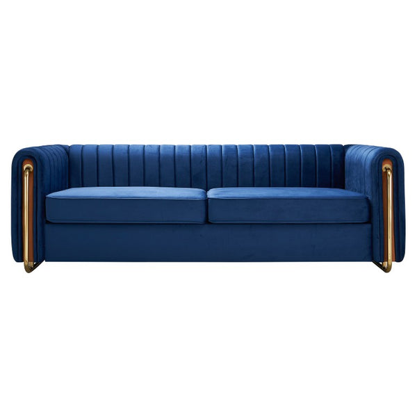 English Elm Contemporary Channel Tufted Velvet Sofa with Pocket Spring Seats and Gold Metal Legs W579S00045