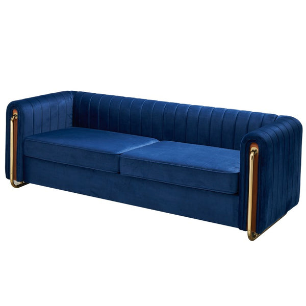English Elm Contemporary Channel Tufted Velvet Sofa with Pocket Spring Seats and Gold Metal Legs W579S00045