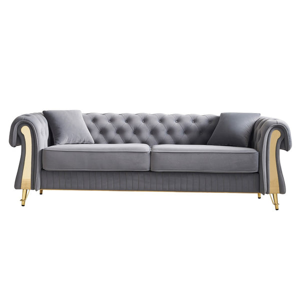 English Elm Chesterfield Tufted Velvet Sofa with Gold Legs Glam Three Seat Living Room Couch W579S00052