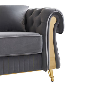 English Elm Chesterfield Tufted Velvet Sofa with Gold Legs Glam Three Seat Living Room Couch W579S00052