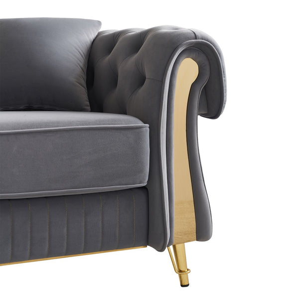 English Elm Chesterfield Tufted Velvet Sofa with Gold Legs Glam Three Seat Living Room Couch W579S00052