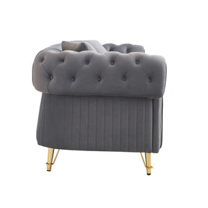 English Elm Chesterfield Tufted Velvet Sofa with Gold Legs Glam Three Seat Living Room Couch W579S00052