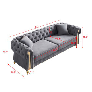 English Elm Chesterfield Tufted Velvet Sofa with Gold Legs Glam Three Seat Living Room Couch W579S00052