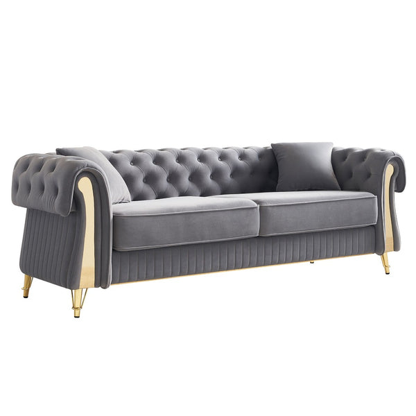 English Elm Chesterfield Tufted Velvet Sofa with Gold Legs Glam Three Seat Living Room Couch W579S00052