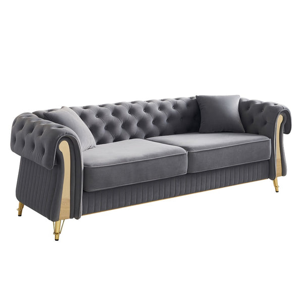 English Elm Chesterfield Tufted Velvet Sofa with Gold Legs Glam Three Seat Living Room Couch W579S00052