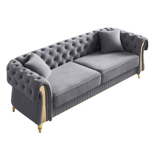 English Elm Chesterfield Tufted Velvet Sofa with Gold Legs Glam Three Seat Living Room Couch W579S00052