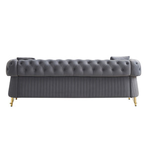 English Elm Chesterfield Tufted Velvet Sofa with Gold Legs Glam Three Seat Living Room Couch W579S00052