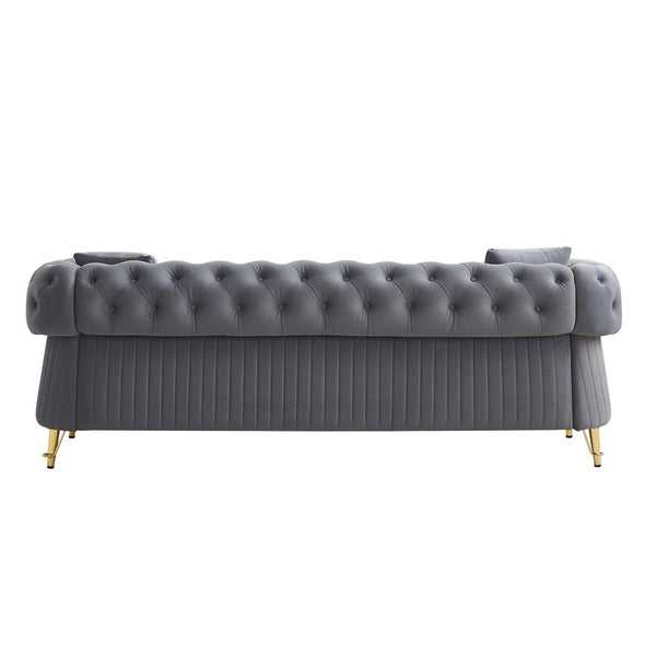 English Elm Chesterfield Tufted Velvet Sofa with Gold Legs Glam Three Seat Living Room Couch W579S00052
