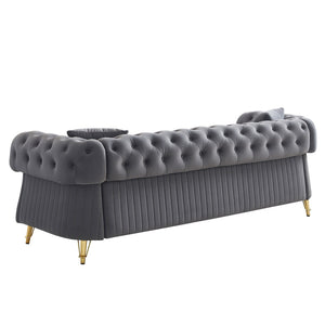 English Elm Chesterfield Tufted Velvet Sofa with Gold Legs Glam Three Seat Living Room Couch W579S00052