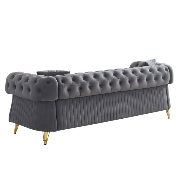 English Elm Chesterfield Tufted Velvet Sofa with Gold Legs Glam Three Seat Living Room Couch W579S00052