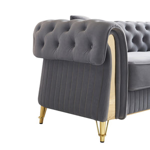English Elm Chesterfield Tufted Velvet Sofa with Gold Legs Glam Three Seat Living Room Couch W579S00052