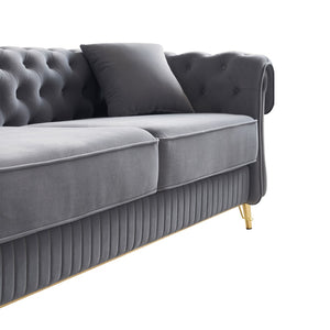 English Elm Chesterfield Tufted Velvet Sofa with Gold Legs Glam Three Seat Living Room Couch W579S00052