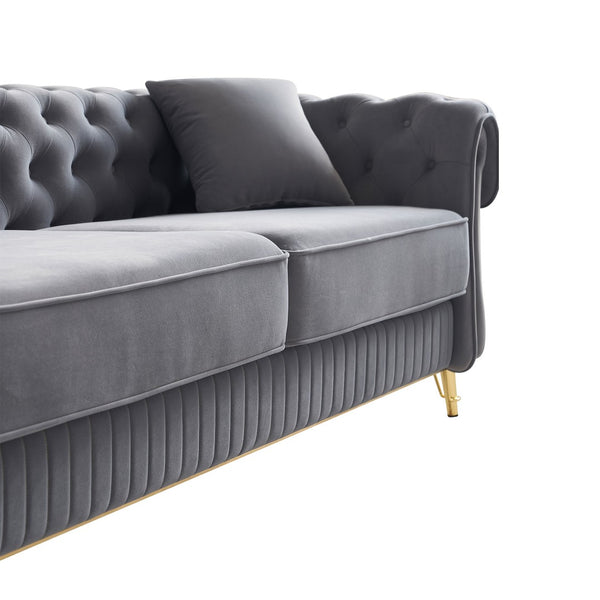 English Elm Chesterfield Tufted Velvet Sofa with Gold Legs Glam Three Seat Living Room Couch W579S00052