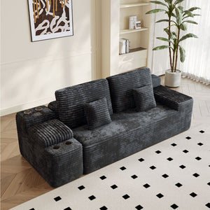 English Elm 150''width Five Piece U-shaped Sectional Plush Corduroy Sofa with Ottomans for Living Room W579S00058