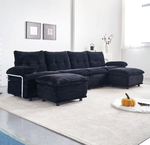 English Elm Corduroy Modular Sectional Sofa with Two Ottomans for Spacious Living Room Lounging W579S00059