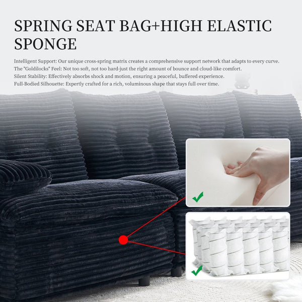 English Elm Corduroy Modular Sectional Sofa with Two Ottomans for Spacious Living Room Lounging W579S00059