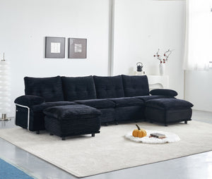 English Elm Corduroy Modular Sectional Sofa with Two Ottomans for Spacious Living Room Lounging W579S00059