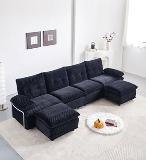 English Elm Corduroy Modular Sectional Sofa with Two Ottomans for Spacious Living Room Lounging W579S00059