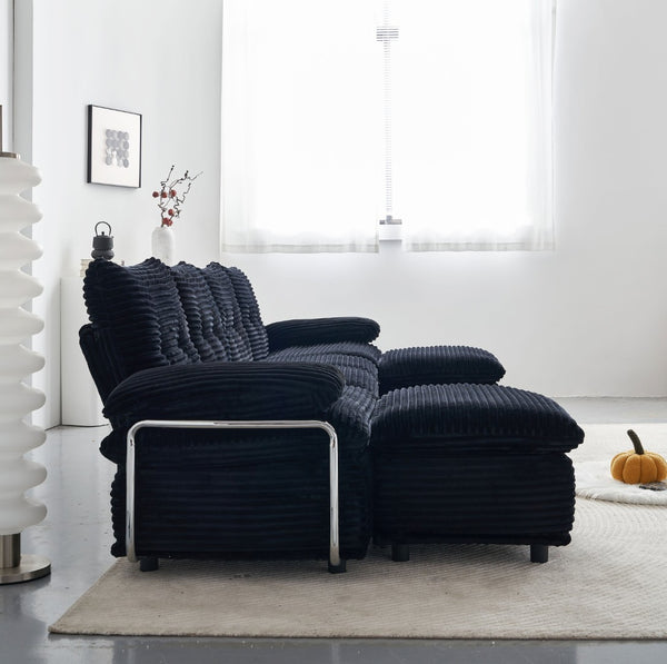English Elm Corduroy Modular Sectional Sofa with Two Ottomans for Spacious Living Room Lounging W579S00059