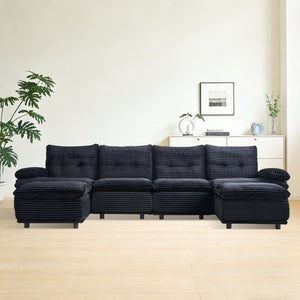 English Elm Corduroy Modular Sectional Sofa with Two Ottomans for Spacious Living Room Lounging W579S00059