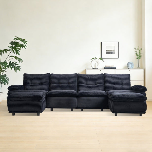 English Elm Corduroy Modular Sectional Sofa with Two Ottomans for Spacious Living Room Lounging W579S00059