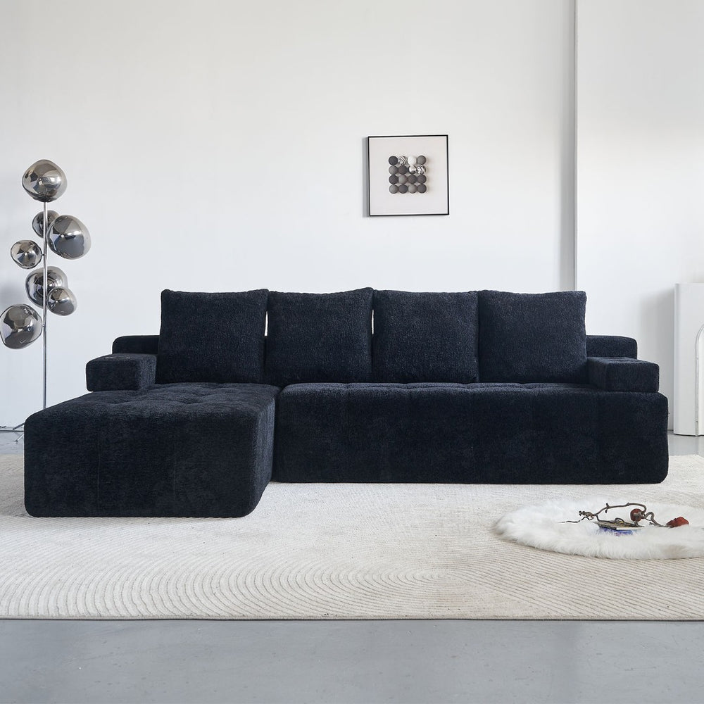 English Elm Modern Chenille L-shaped Sectional with Built-in Charging Pad and Reversible Chaise W579S00060