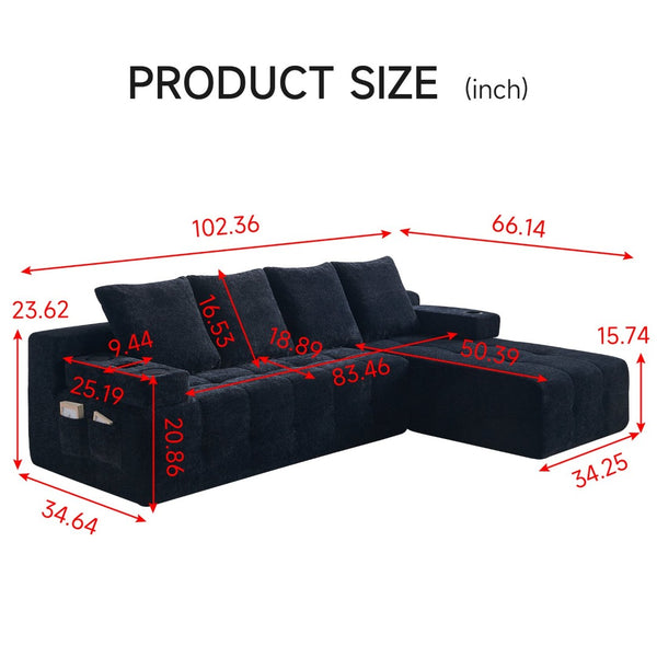 English Elm Modern Chenille L-shaped Sectional with Built-in Charging Pad and Reversible Chaise W579S00060