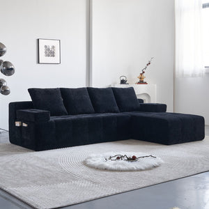 English Elm Modern Chenille L-shaped Sectional with Built-in Charging Pad and Reversible Chaise W579S00060