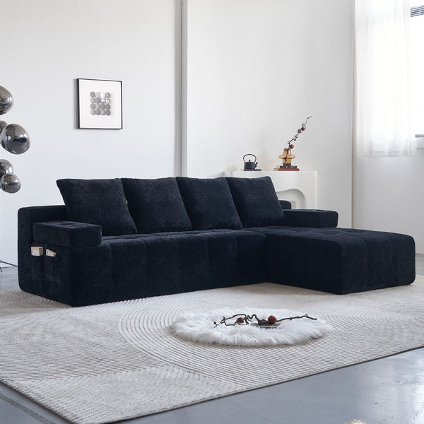 English Elm Modern Chenille L-shaped Sectional with Built-in Charging Pad and Reversible Chaise W579S00060
