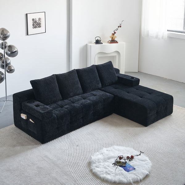 English Elm Modern Chenille L-shaped Sectional with Built-in Charging Pad and Reversible Chaise W579S00060