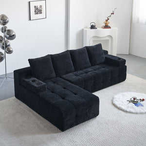 English Elm Modern Chenille L-shaped Sectional with Built-in Charging Pad and Reversible Chaise W579S00060