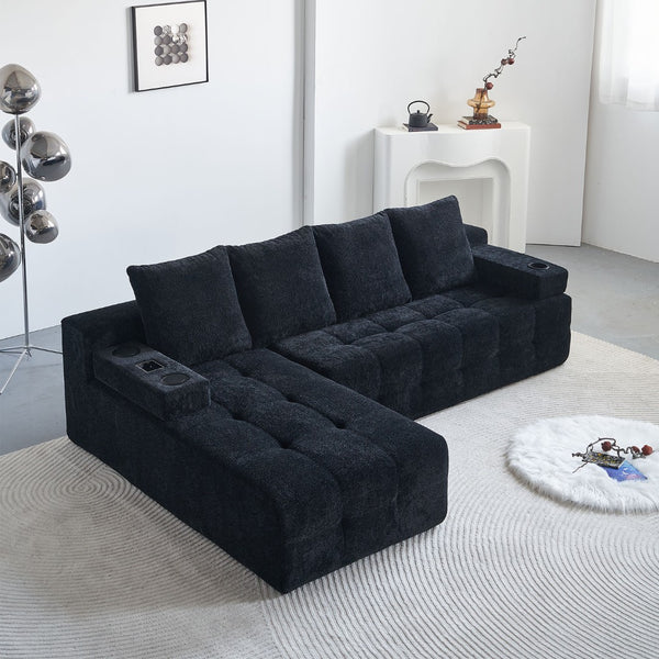 English Elm Modern Chenille L-shaped Sectional with Built-in Charging Pad and Reversible Chaise W579S00060