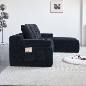 English Elm Modern Chenille L-shaped Sectional with Built-in Charging Pad and Reversible Chaise W579S00060