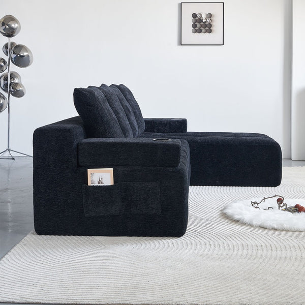 English Elm Modern Chenille L-shaped Sectional with Built-in Charging Pad and Reversible Chaise W579S00060