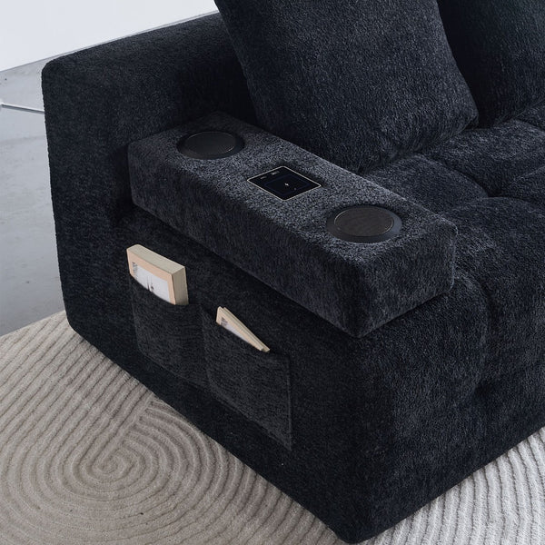 English Elm Modern Chenille L-shaped Sectional with Built-in Charging Pad and Reversible Chaise W579S00060