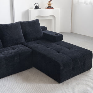 English Elm Modern Chenille L-shaped Sectional with Built-in Charging Pad and Reversible Chaise W579S00060