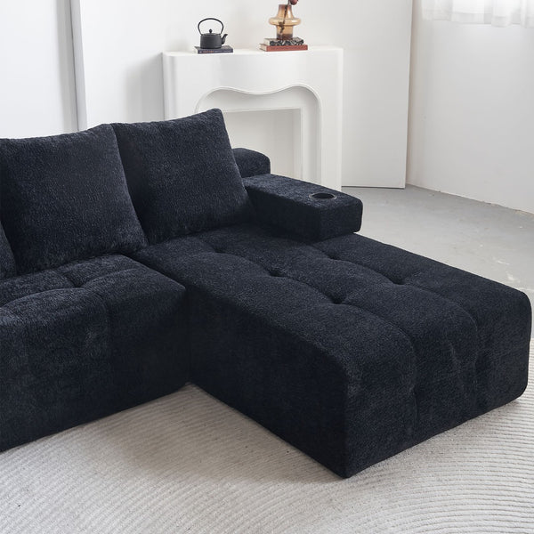 English Elm Modern Chenille L-shaped Sectional with Built-in Charging Pad and Reversible Chaise W579S00060