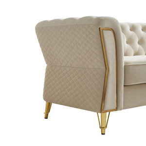 English Elm Modern Velvet Tufted Sofa with Gold Leg Accents Mid-century Style for Living Room Beige W579S00061