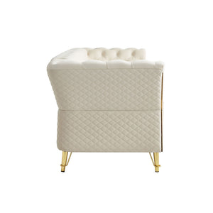 English Elm Modern Velvet Tufted Sofa with Gold Leg Accents Mid-century Style for Living Room Beige W579S00061